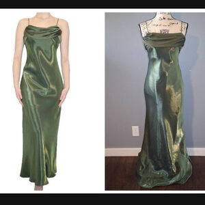 Betsy & Adam Green Cowl Neck Satin Chiffon Maxi Dress